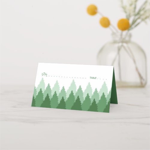 Green Forest Range Woodland Wedding Place Card