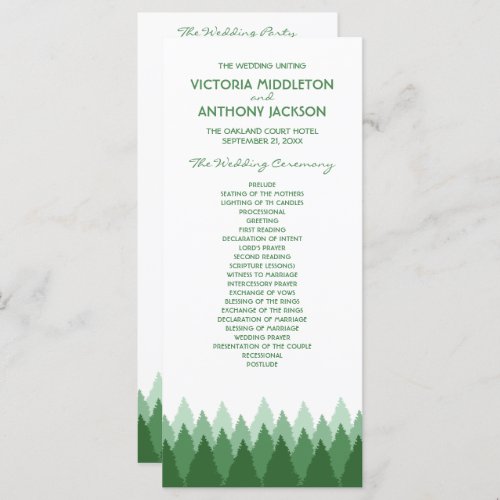 Green Forest Range Woodland Wedding Program