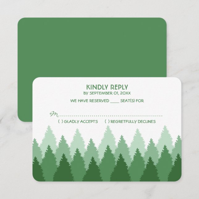 Green Forest Range Woodland Wedding RSVP Card (Front/Back)