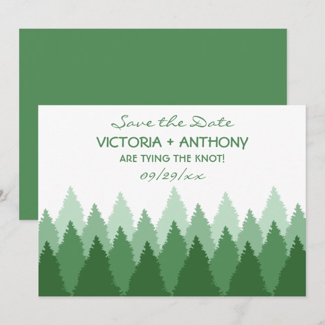 Green Forest Range Woodland Wedding Save The Date (Front/Back)