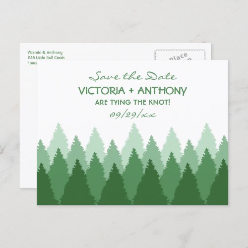Green Forest Range Woodland Wedding Save The Date Postcard
