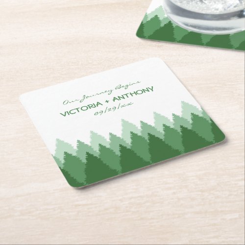 Green Forest Range Woodland Wedding Square Paper Coaster