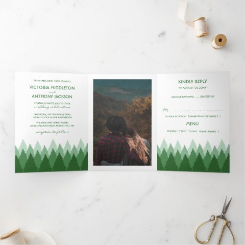 Green Forest Range Woodland Wedding Suite Tri_Fold Invitation