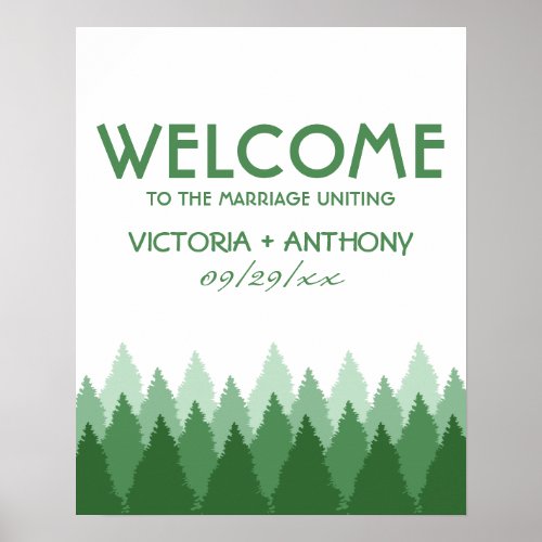 Green Forest Range Woodland Wedding Welcome Poster