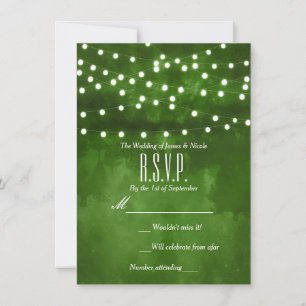 Green Forest Rustic String Lights Wedding RSVP Invitation