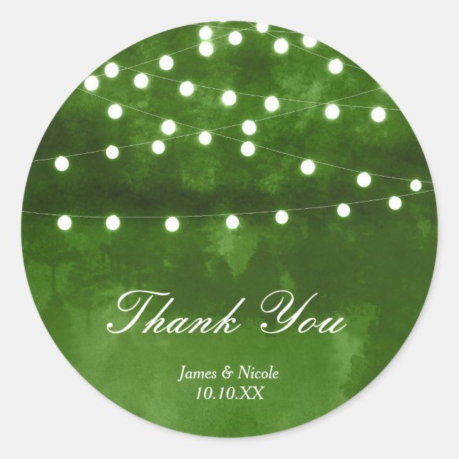 Green Forest Rustic String Lights Wedding Sticker (Front)