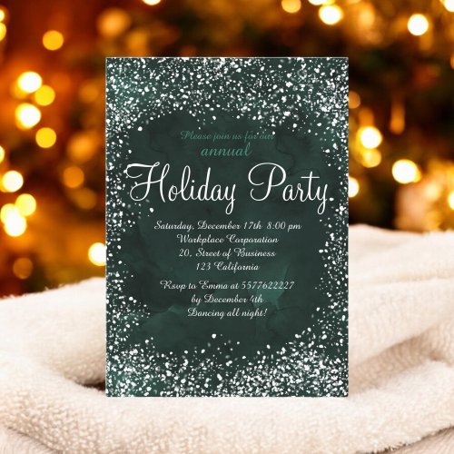 Green forest snow watercolor corporate holiday invitation