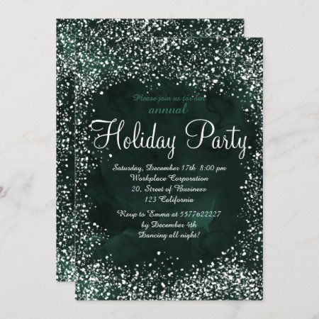 Green Forest Snow Watercolor Corporate Holiday Invitation