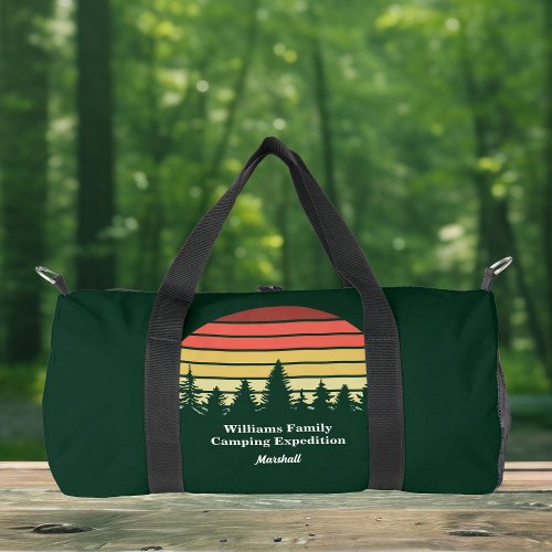 Green Forest Sunset Camping Trip Customizable Duffle Bag