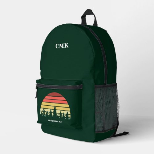 Green Forest Sunset Camping Trip Customizable Printed Backpack