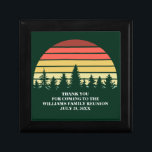 Green Forest Sunset Custom Family Reunion Party Gift Box<br><div class="desc">Cool forest sunset gift box in beautiful green for an outdoor family reunion party or nature retreat. This custom design features a beautiful vintage sunset over a forest of pretty trees above your personalized text.</div>