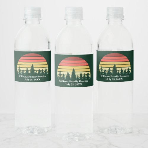 Green Forest Sunset Custom Family Reunion Party Water Bottle Label