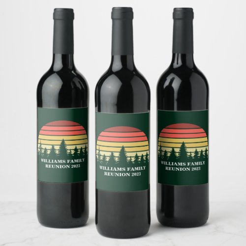 Green Forest Sunset Custom Family Reunion Party Wine Label