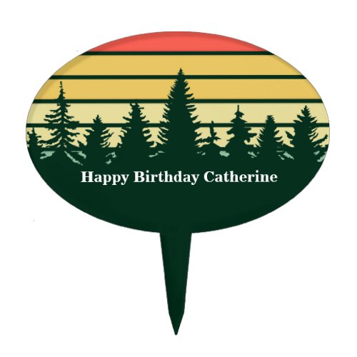 Green Forest Sunset Custom Nature Birthday Cake Topper