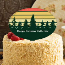 Green Forest Sunset Custom Nature Birthday Cake Topper
