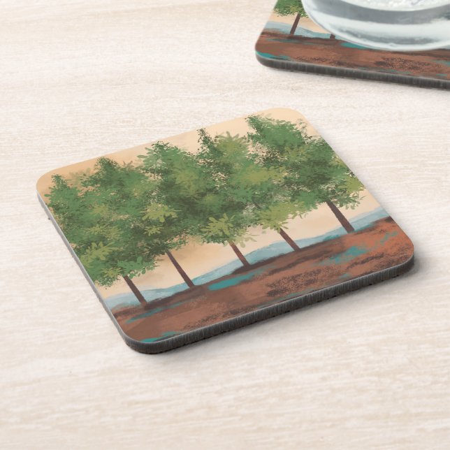 Green Forest Trees Abstract Landscape  Beverage Coaster (Left Side)