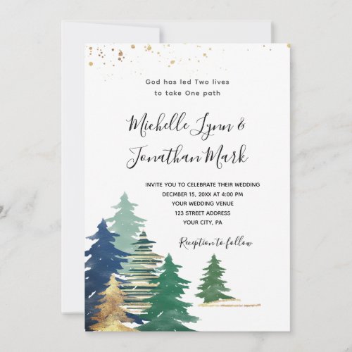 Green Forest Trees All In One Christian Wedding Invitation