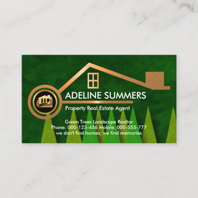 Green Forest Trees Gold Home Landscaping Gardener Business Card (Front)