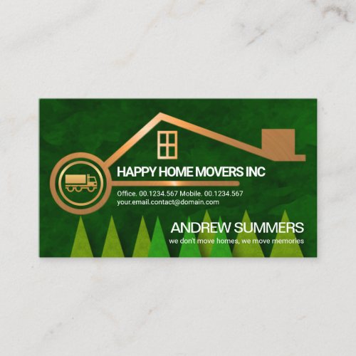 Green Forest Trees Gold Home Movers Transport Business Card