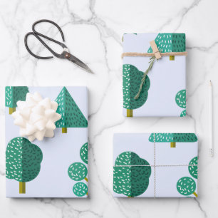 Green Forest Trees Pattern Wrapping Paper Sheets