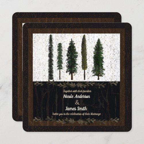 Green Forest Trees Rustic Woodsy Wedding Invitation