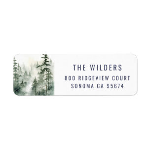 Green Forest Watercolor Trees  Label