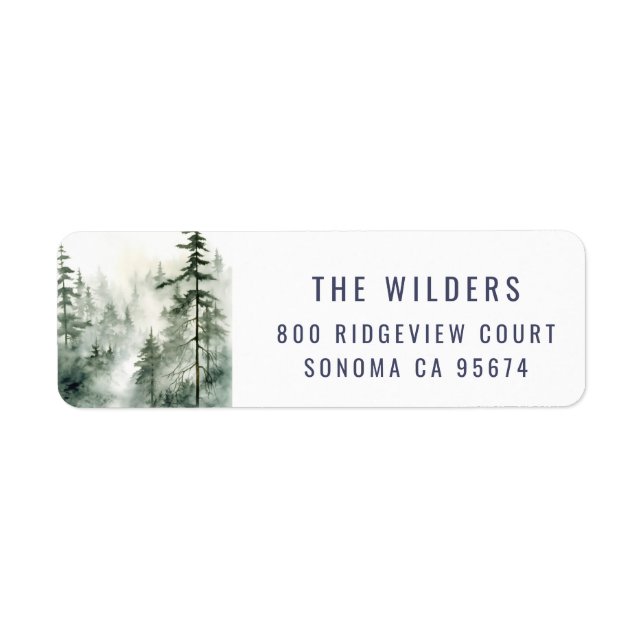 Green Forest Watercolor Trees  Label (Front)