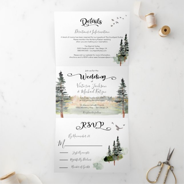 Green Forest Wedding Tri-Fold Invitation (Inside)