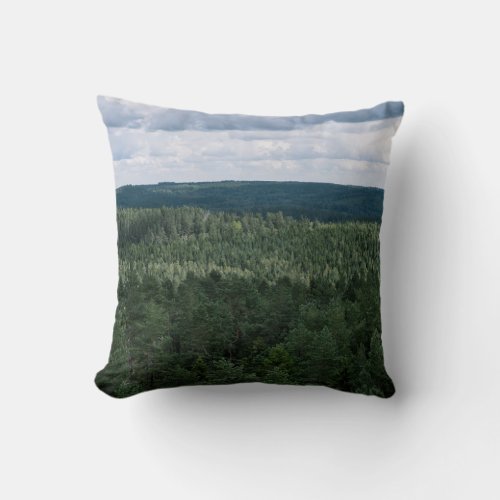 Green Forest With Clouds Nature Landscape Photo Throw Pillow