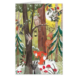 Green forest with woodland animals Christmas  Card