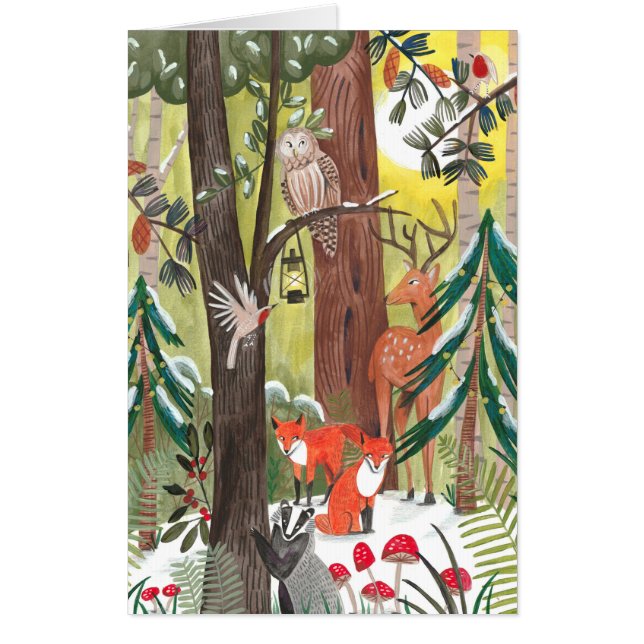Green forest with woodland animals Christmas  Card (Front)