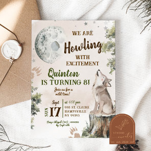 Green Forest Wolf Howling Birthday  Invitation