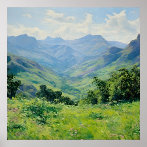  Green Forested Peaks Fine Art  Impressionism  Poster