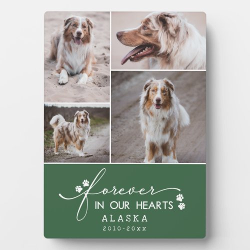 Green Forever In Our Hearts Pet Photo Collage Plaque