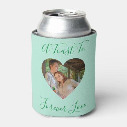 Green Forever Love Photo Heart Frame Wedding Can Cooler