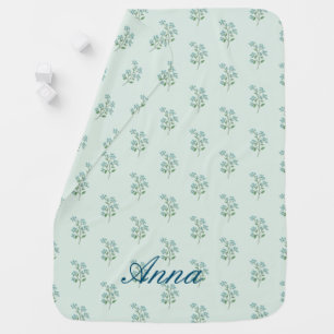 Green Forget Me Not Floral Personalized Baby Blanket