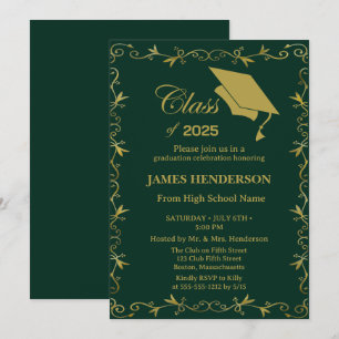 Green Formal Gold College Graduation Party 2025 Invitation
