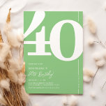 Green Forty 40th Birthday Party Invitations<br><div class="desc">Bright green 40th birthday party invitations featuring the number '40' in a large bold serif font,  and a modern invite template that is easy to personalize.</div>