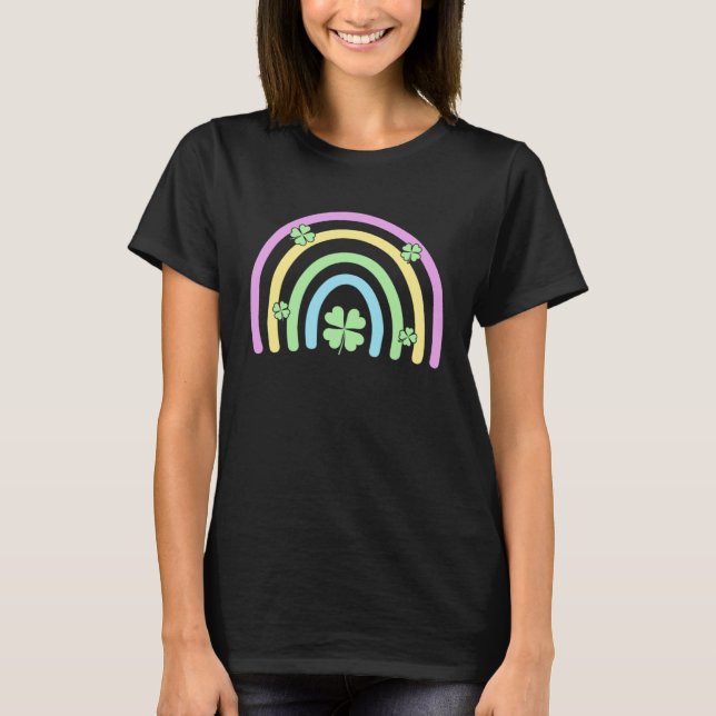 Green Four Leaf C Rainbow Happy St Patricks Day Co T-Shirt (Front)