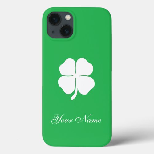 Green Four Leaf Clover Happy St Patricks Day iPhone 13 Case
