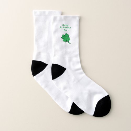 Green Four Leaf Clover Happy St Patricks Day Socks