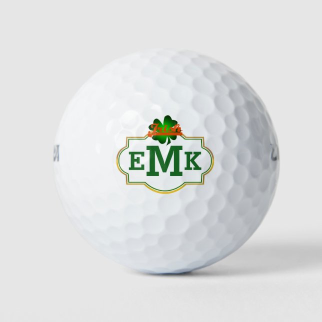 Green Four Leaf Clover Irish Three Initial Golf Balls (Front)