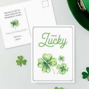 Green Four Leaf Clover Luck Happy St Patricks Day Holiday Postcard
