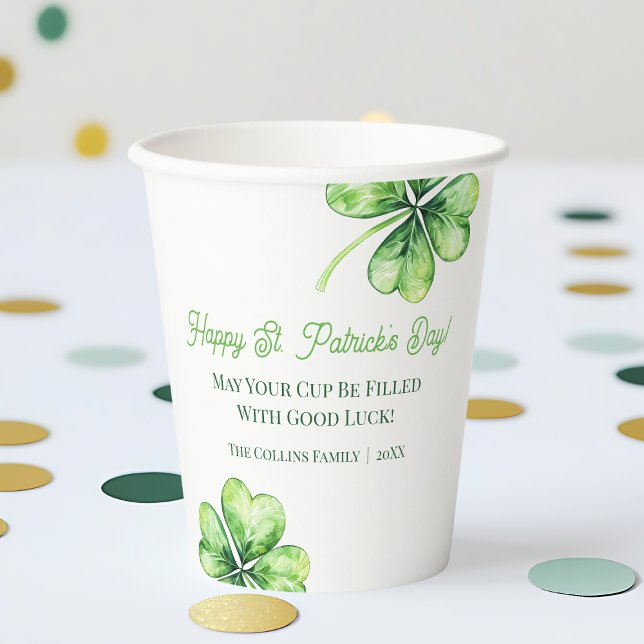 Green Four Leaf Clover Luck Happy St Patricks Day Paper Cups (Green Four Leaf Clover Luck Happy St Patricks Day Paper Cups)