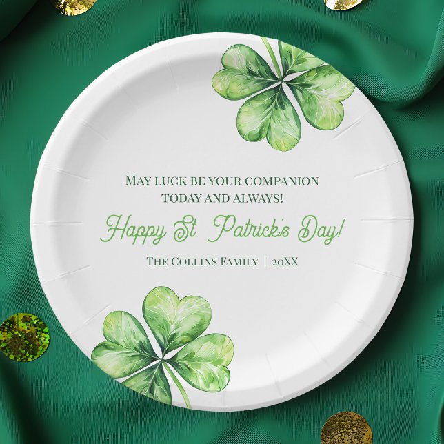 Green Four Leaf Clover Luck Happy St Patricks Day Paper Plates (Green Four Leaf Clover Luck Happy St Patrick's Day Paper Plates)