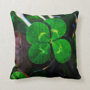 Green Four Leaf Clover Lucky Throw Pillow
