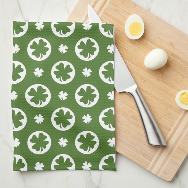 Green Four Leaf Clover Pattern Kitchen Towel (Quarter Fold)