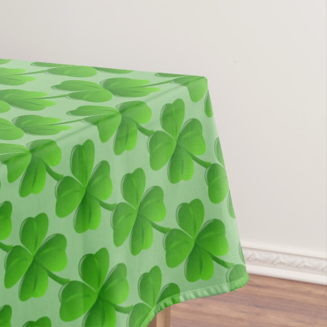 Green Four-Leaf Clover Pattern on Lime Green Tablecloth (In Situ)