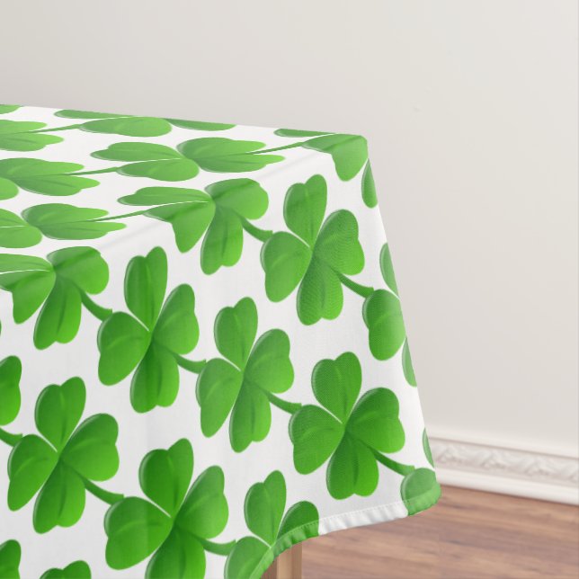 Green Four-Leaf Clover Pattern on White Tablecloth (In Situ)