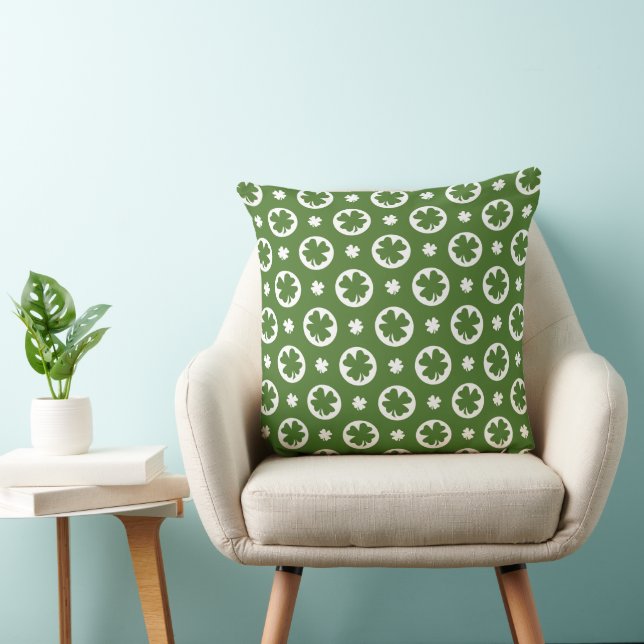 Green Four Leaf Clover Pattern Throw Pillow (Chair)
